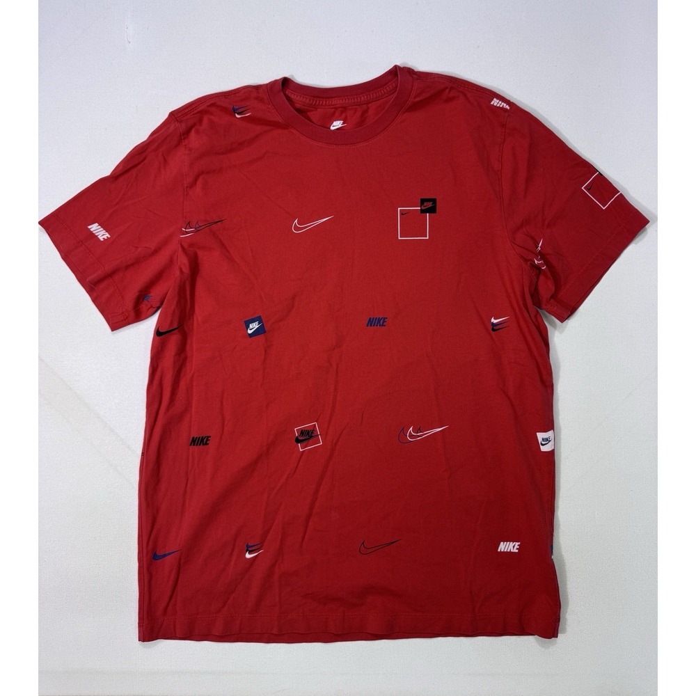 Nike All Over Print Swoosh T Shirt DN5246-657 Mens Large Red Graphic Tee Sports